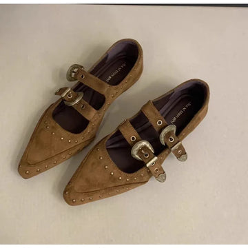 Xajzpa New Pointed Toe Women Mary Jane Shoes Fashion Shallow Buckle Shoes Ladies Casaul Dress Low Heel Leather Shoes Zapatos De Mujer